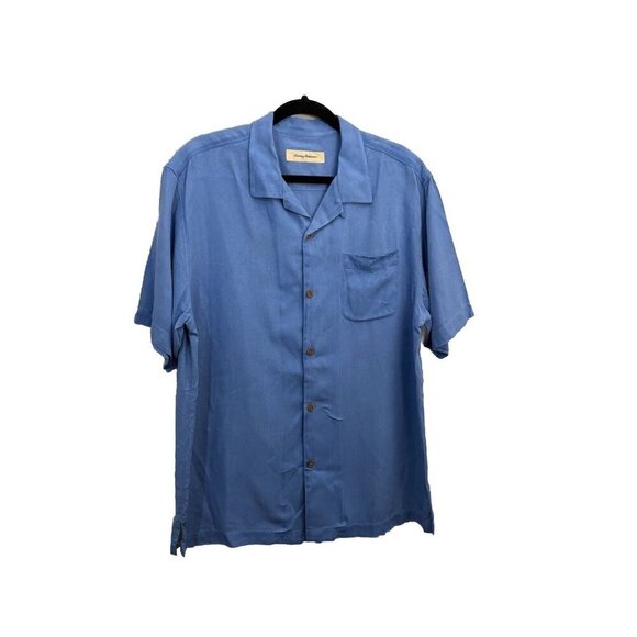 Tommy Bahama Silk Collared Button Up Shirt Short Sleeve Size Large Blue - Picture 1 of 9